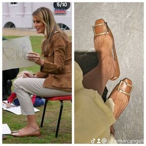 Roger Vivier Tan Leather Flats with Gold Buckle